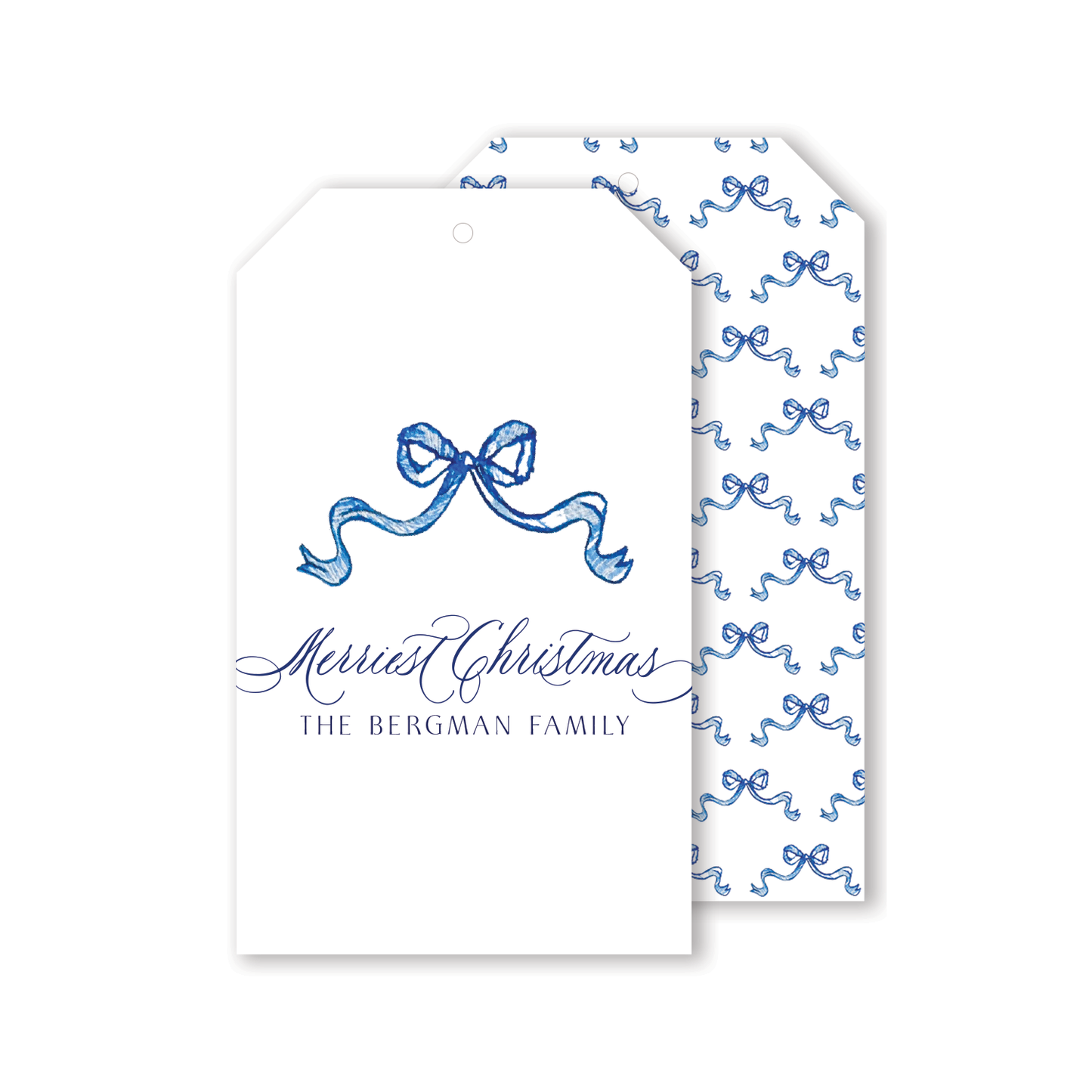 Blue and White Bow Gift Tag