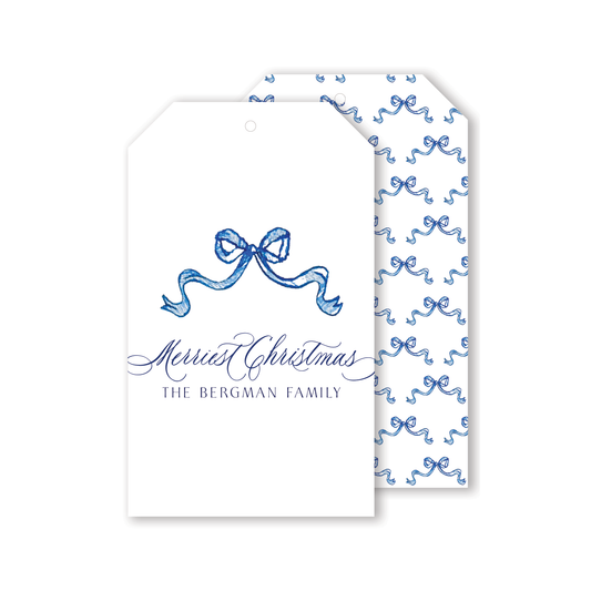 Blue and White Bow Gift Tag
